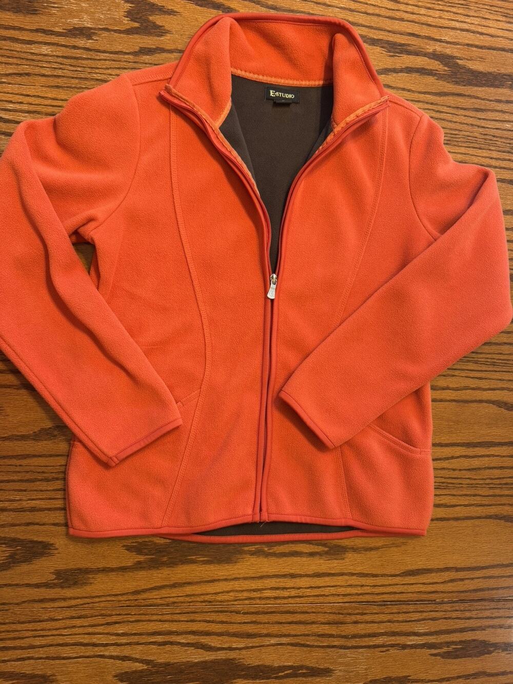 E Studio Size M Outdoor Fleece Jacket Mock Neck Jacket Orange Long Sleeve